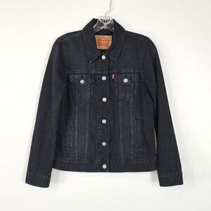 Levis Womens Denim Trucker Jacket Size XS Black Denim Dark Wash Button Front